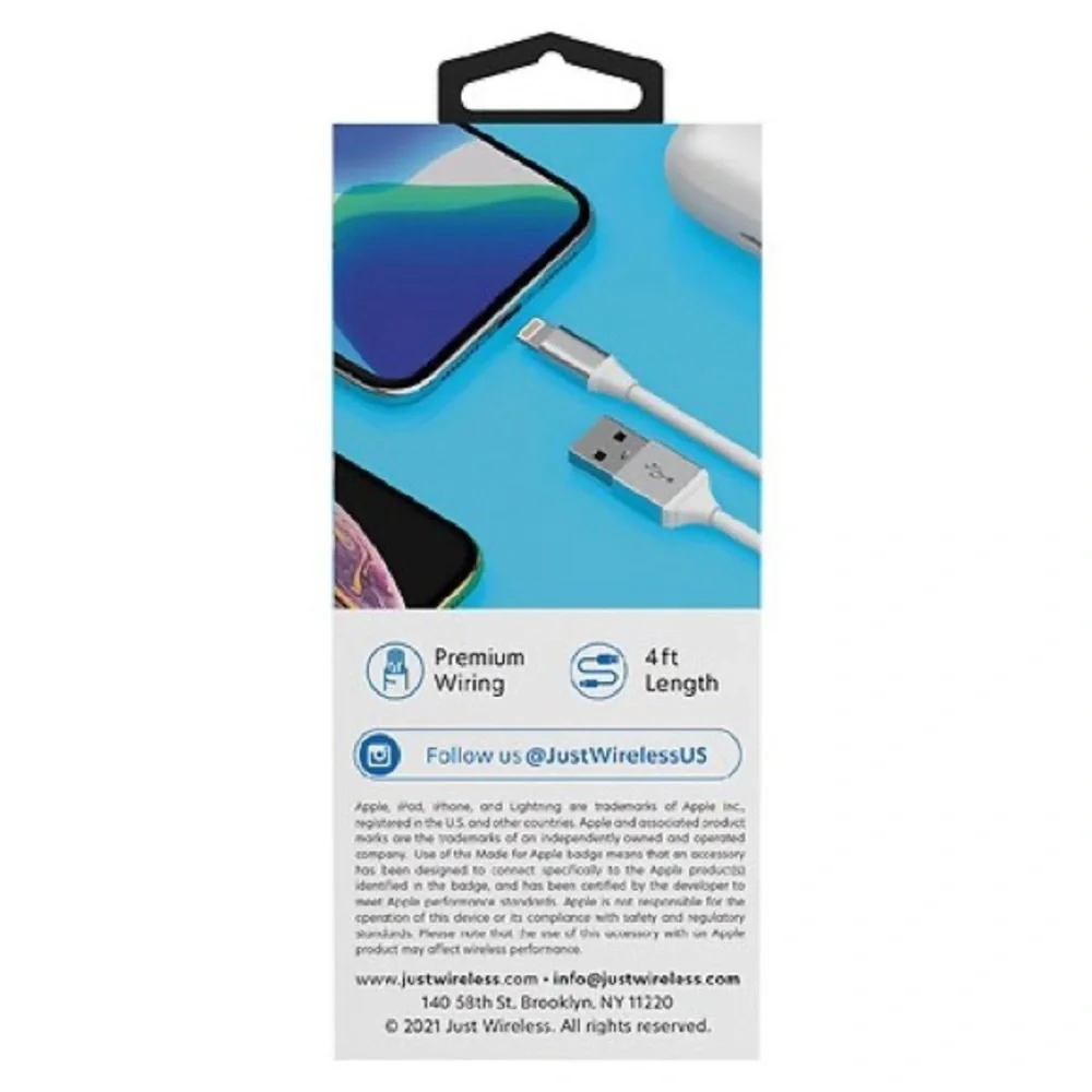 Just Wireless Lightning Connector 4ft Cable – NIB